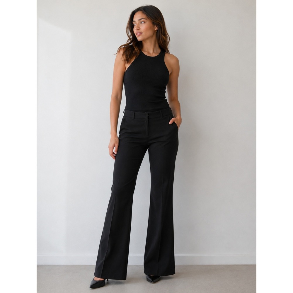 Papaya Womens Dress Pants Medium Black Flare Leg Textured Office Y2K Corporate